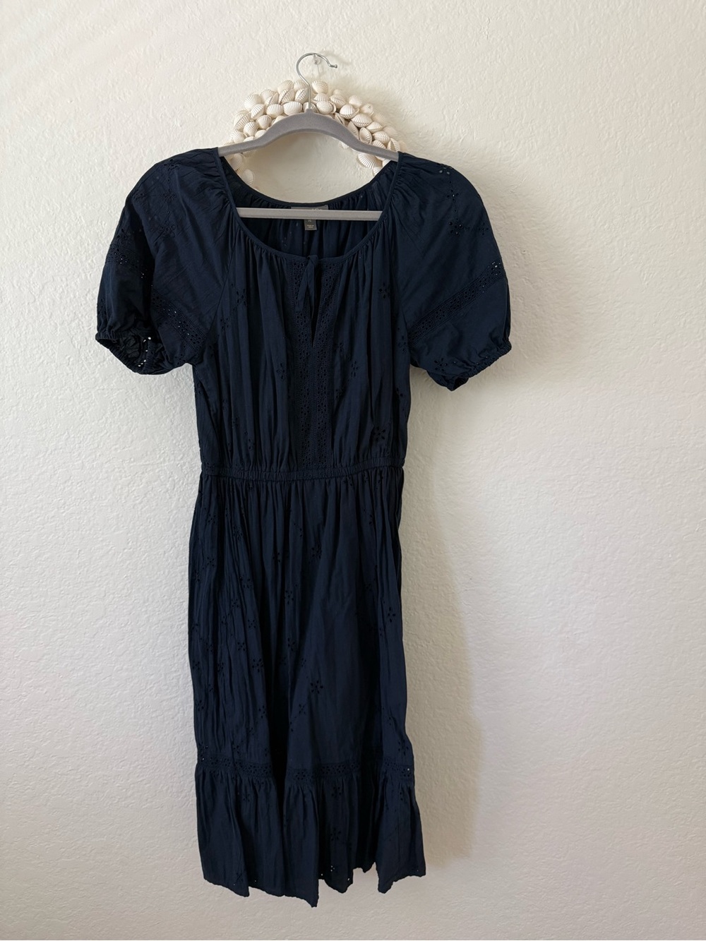 Style & Co. Navy Eyelet Puff Sleeve Midi Dress